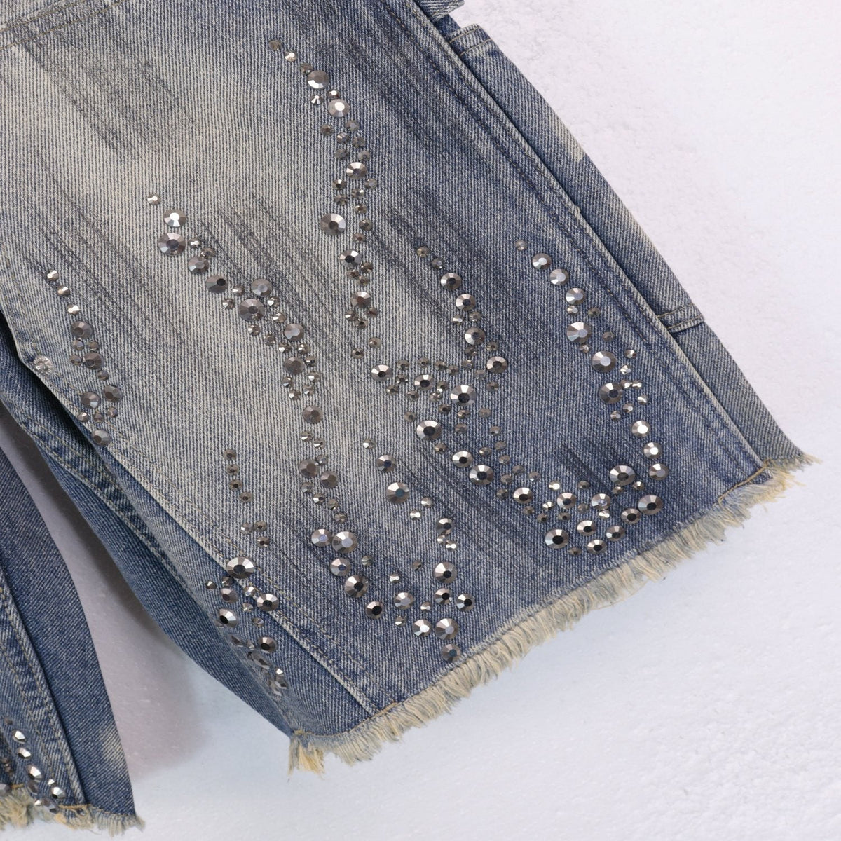Hellstar Flame Rhinestone Denim Shorts — detail