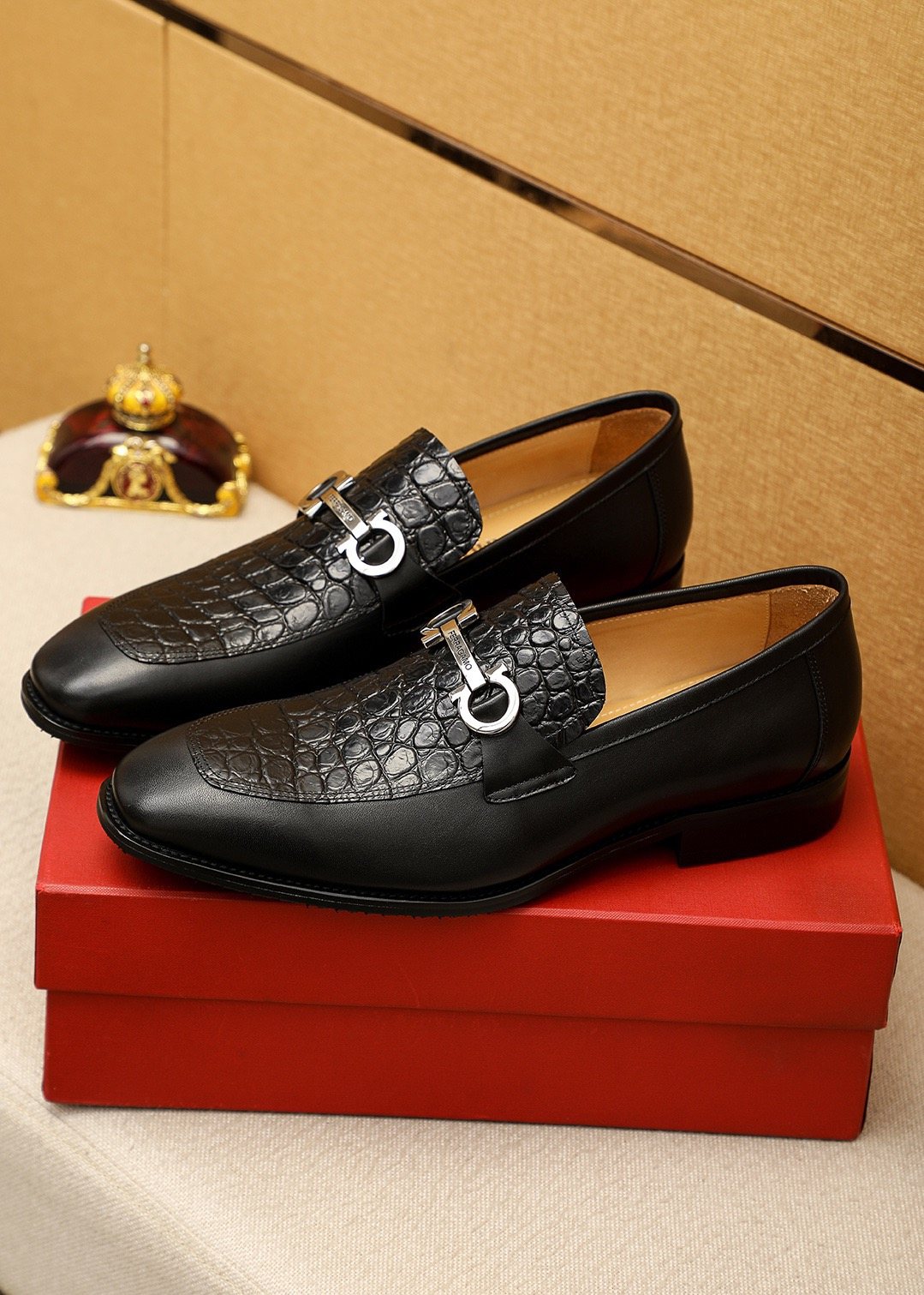 Ferragamo Black Buckle Loafers — hero