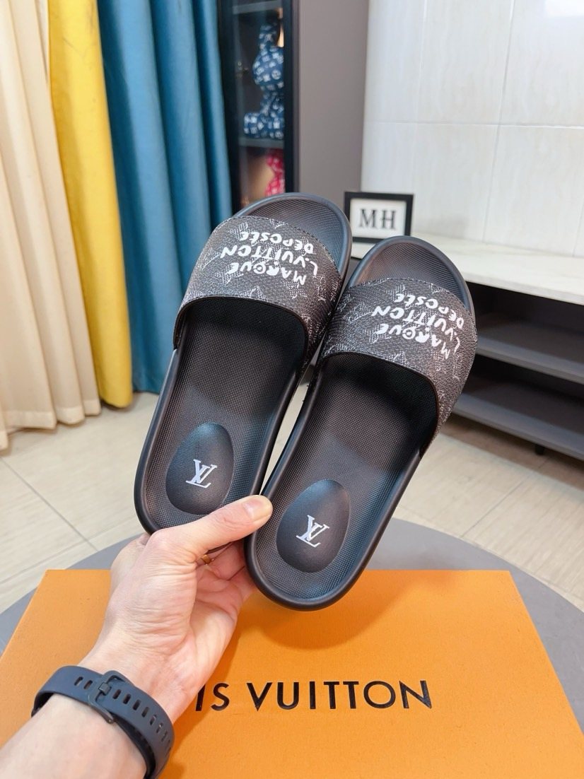 Louis Vuitton Patterned Strap Slide Sandals — front
