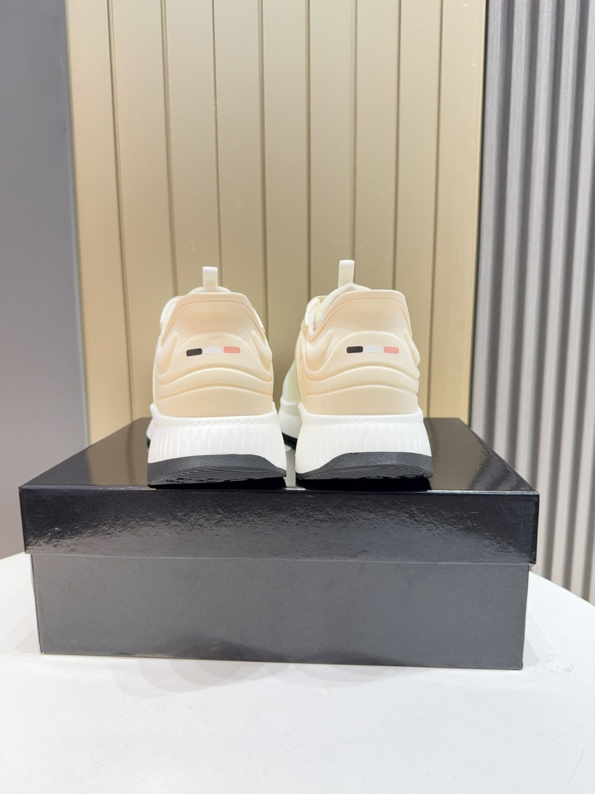 Hugo Boss Cream White Knit Sneakers — back