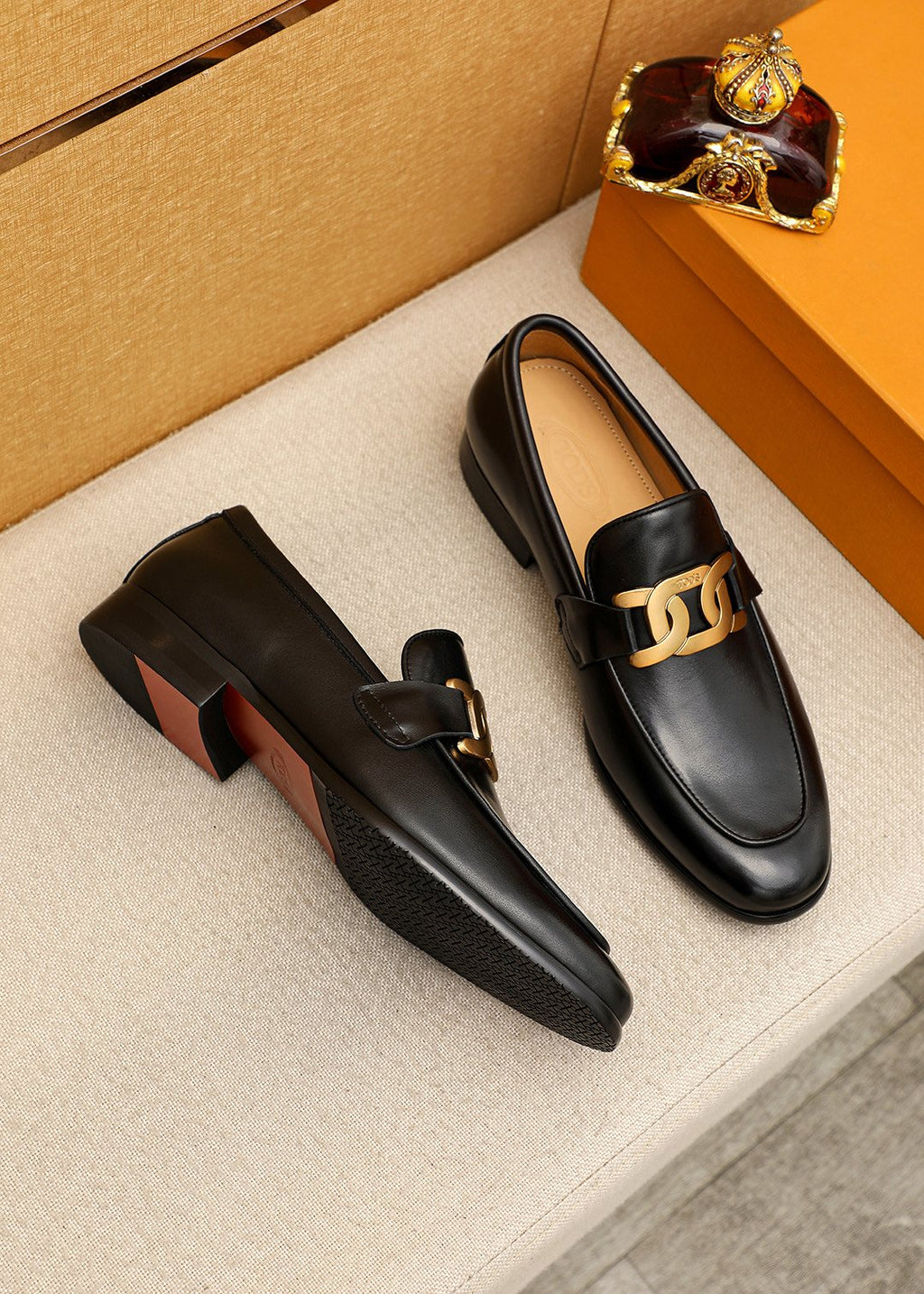 Tod's Black Gold-Hardware Loafers — front