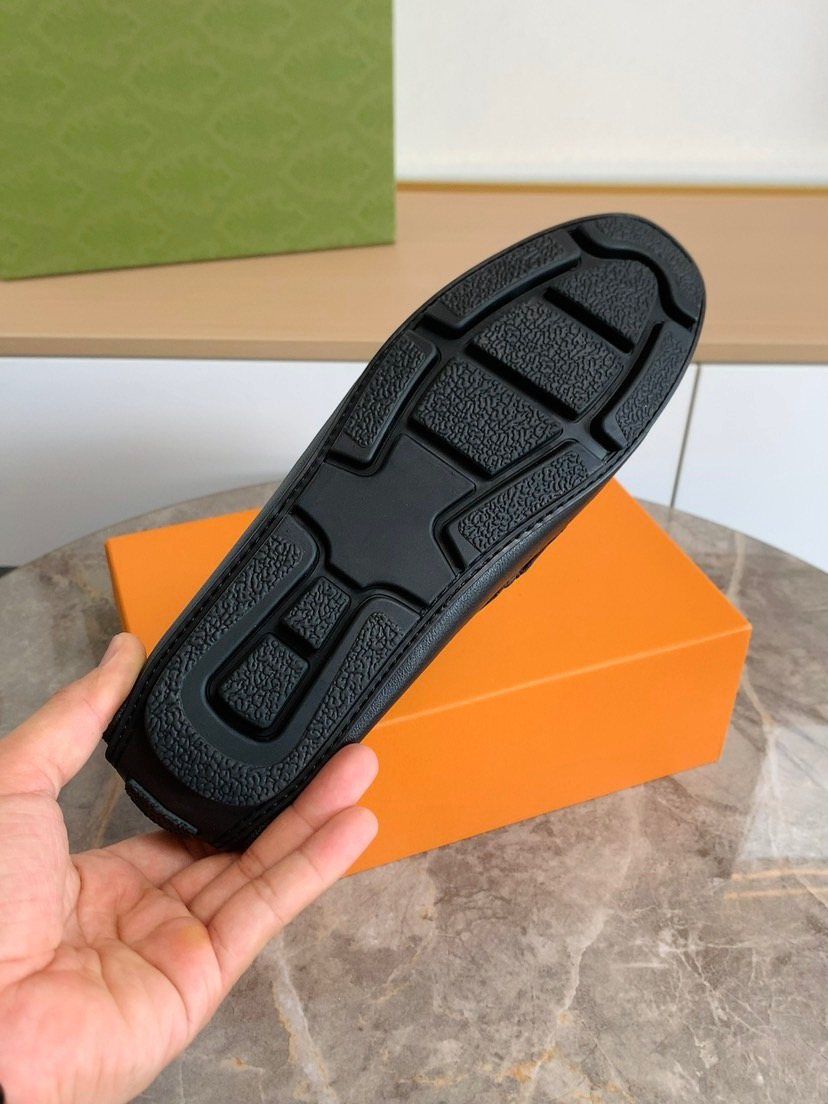 Louis Vuitton Black Moc-Toe Loafers — side