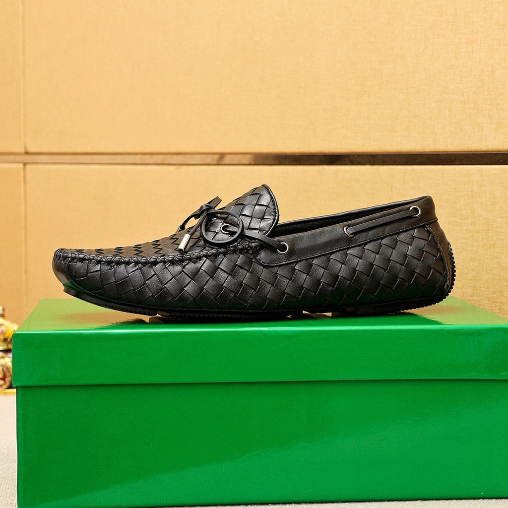Bottega Veneta Black Woven Lace-Up Loafers — side