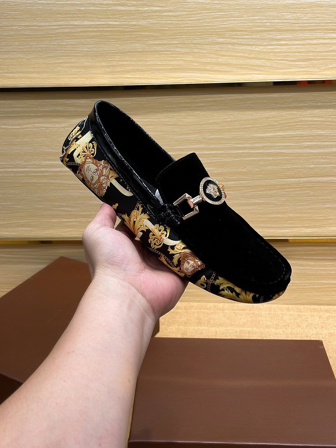Versace Black and Gold Loafers — model