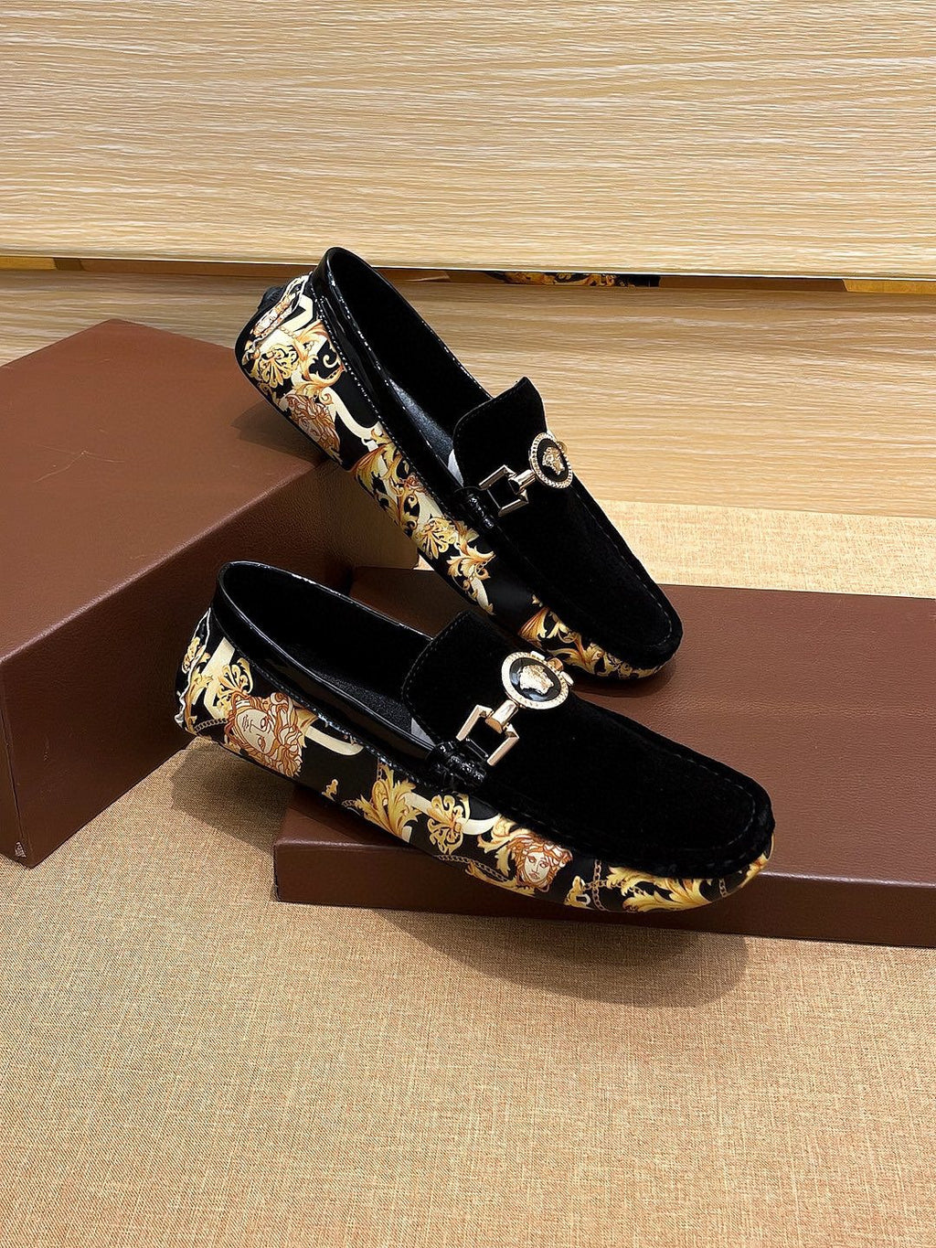 Versace Black and Gold Loafers — side