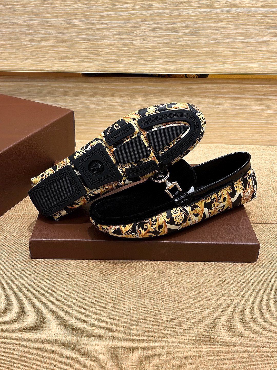 Versace Black and Gold Loafers — back