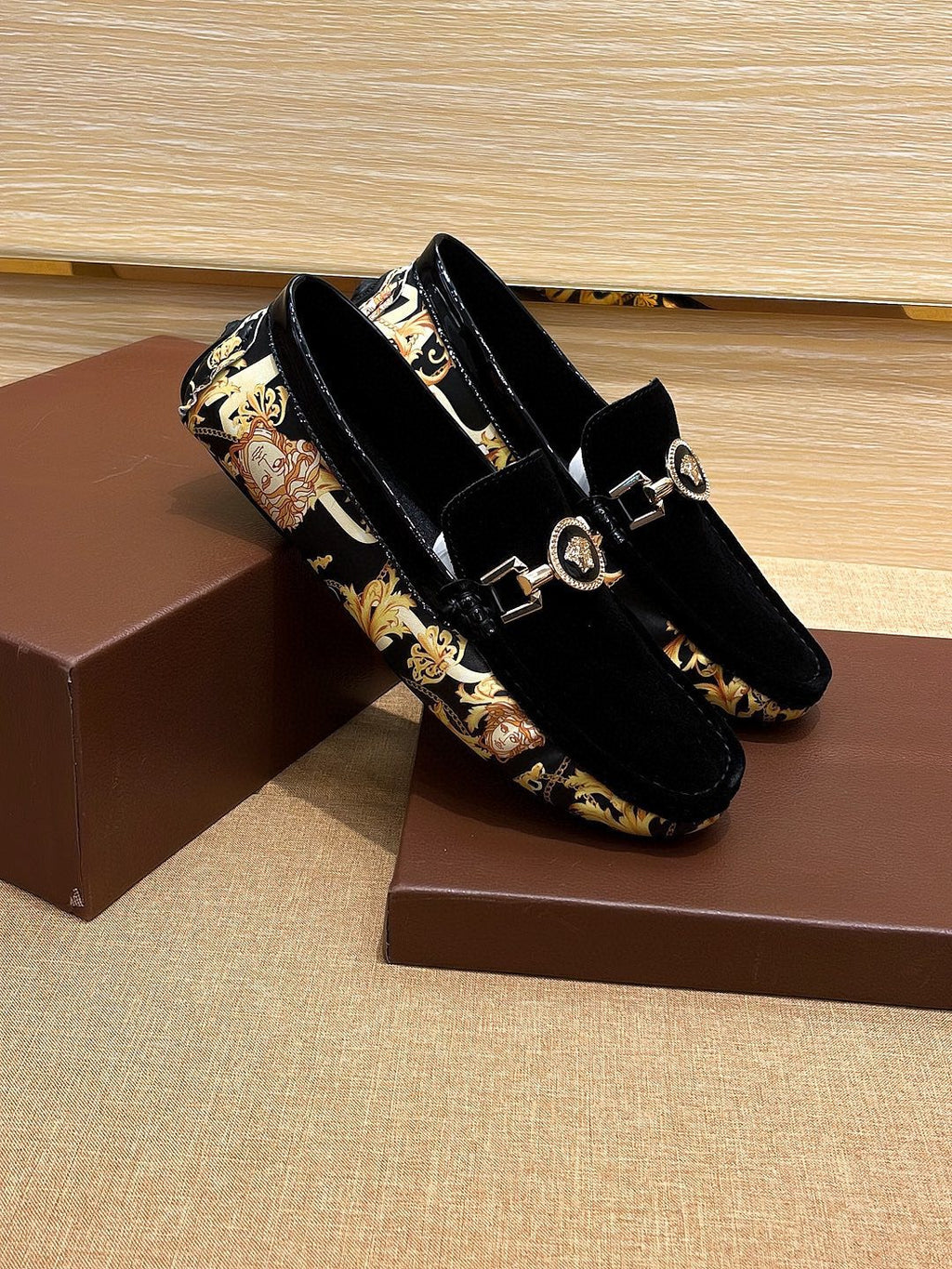 Versace Black and Gold Loafers — hero