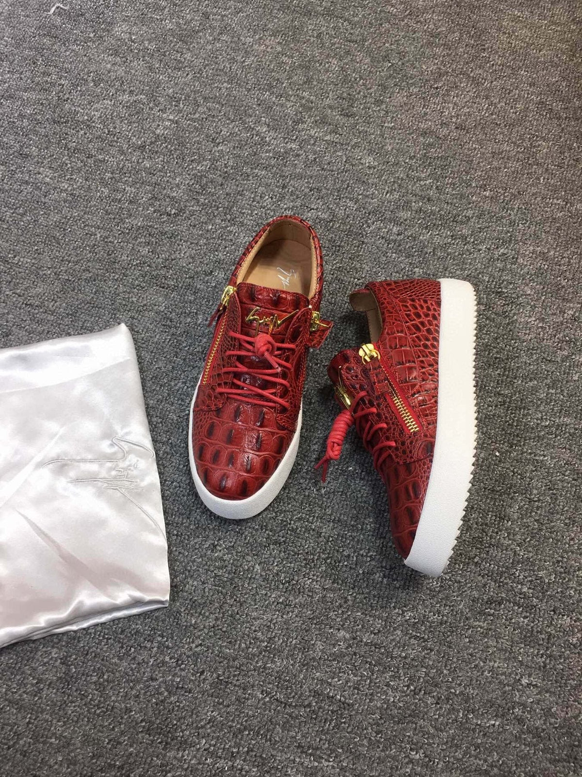 Giuseppe Zanotti Red Croc-Embossed Low-Top Sneakers — side