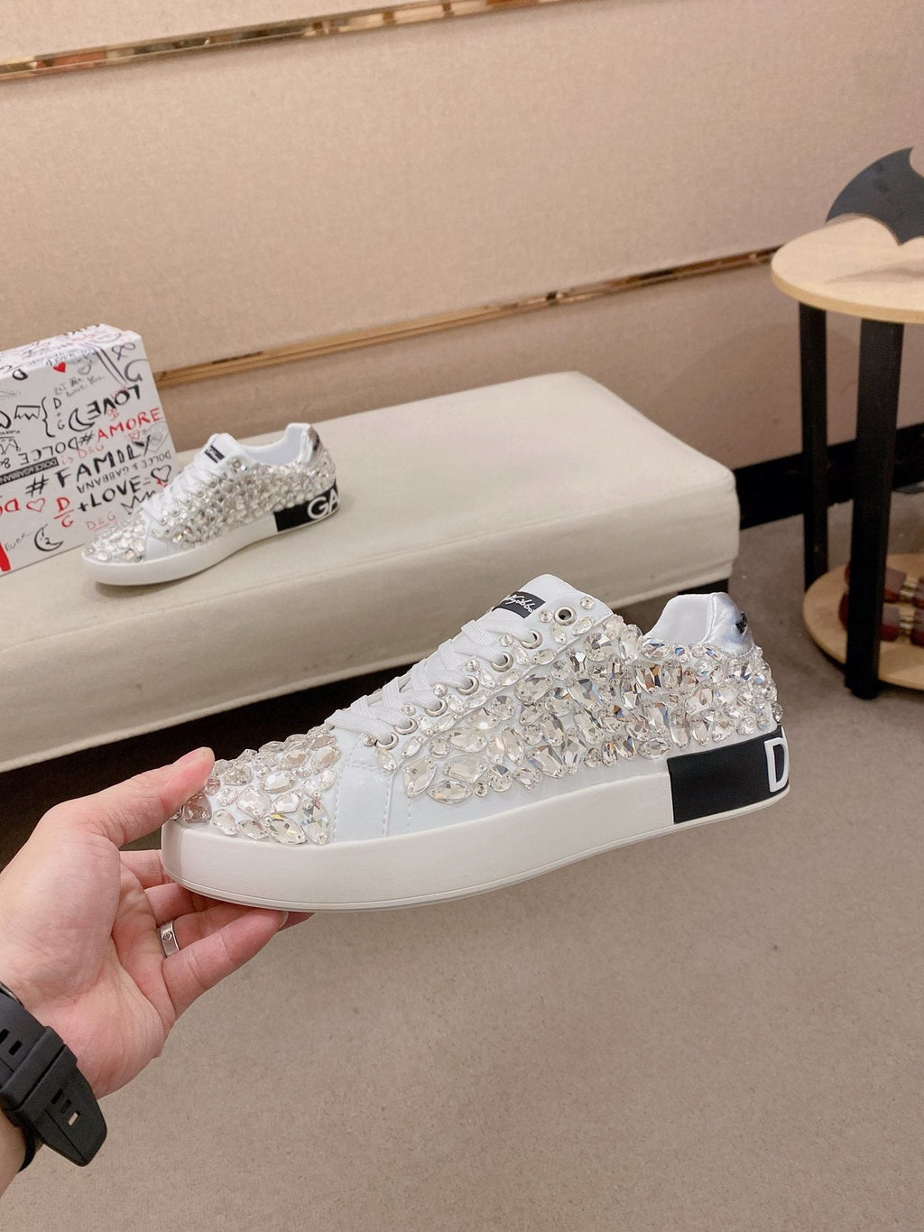 Dolce & Gabbana Crystal-Embellished Low-Top Sneakers — side