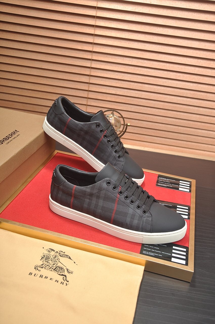 Burberry Charcoal Plaid Low-Top Sneakers — side