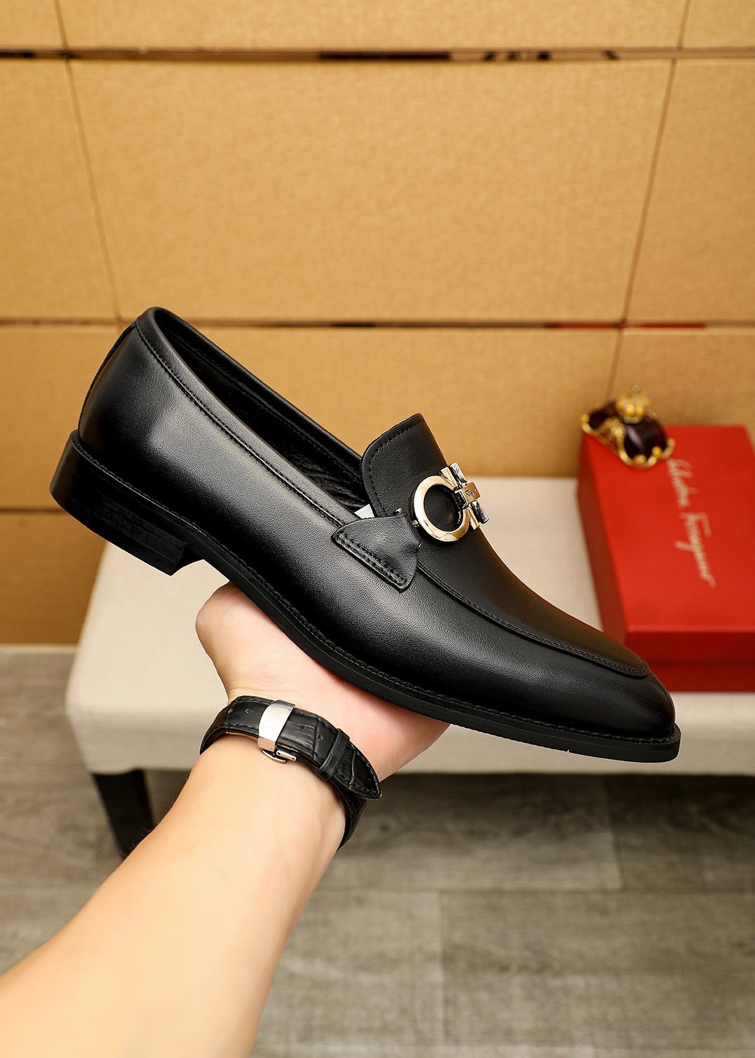 Ferragamo Black Hardware Loafers — model