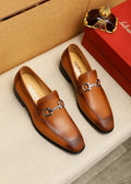 Ferragamo Brown Leather Hardware Loafers — hero