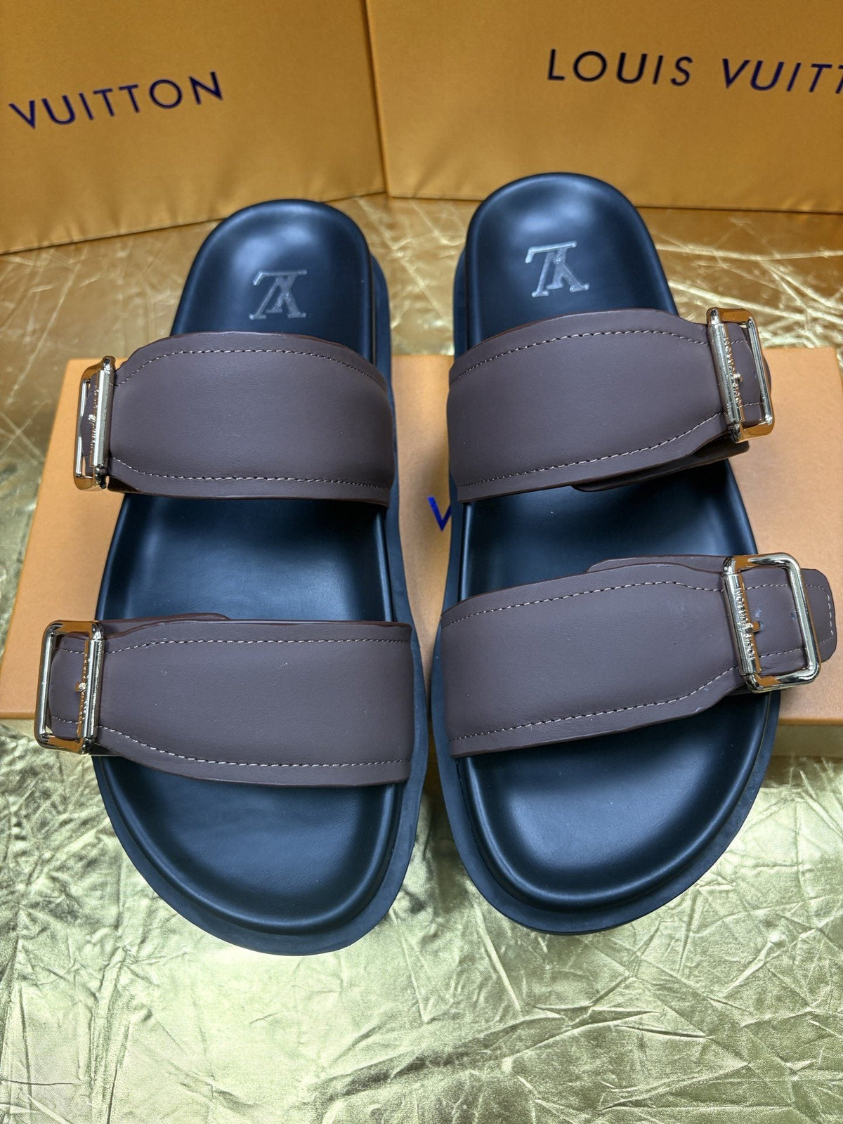 Louis Vuitton Brown Double-Buckle Sandals — hero