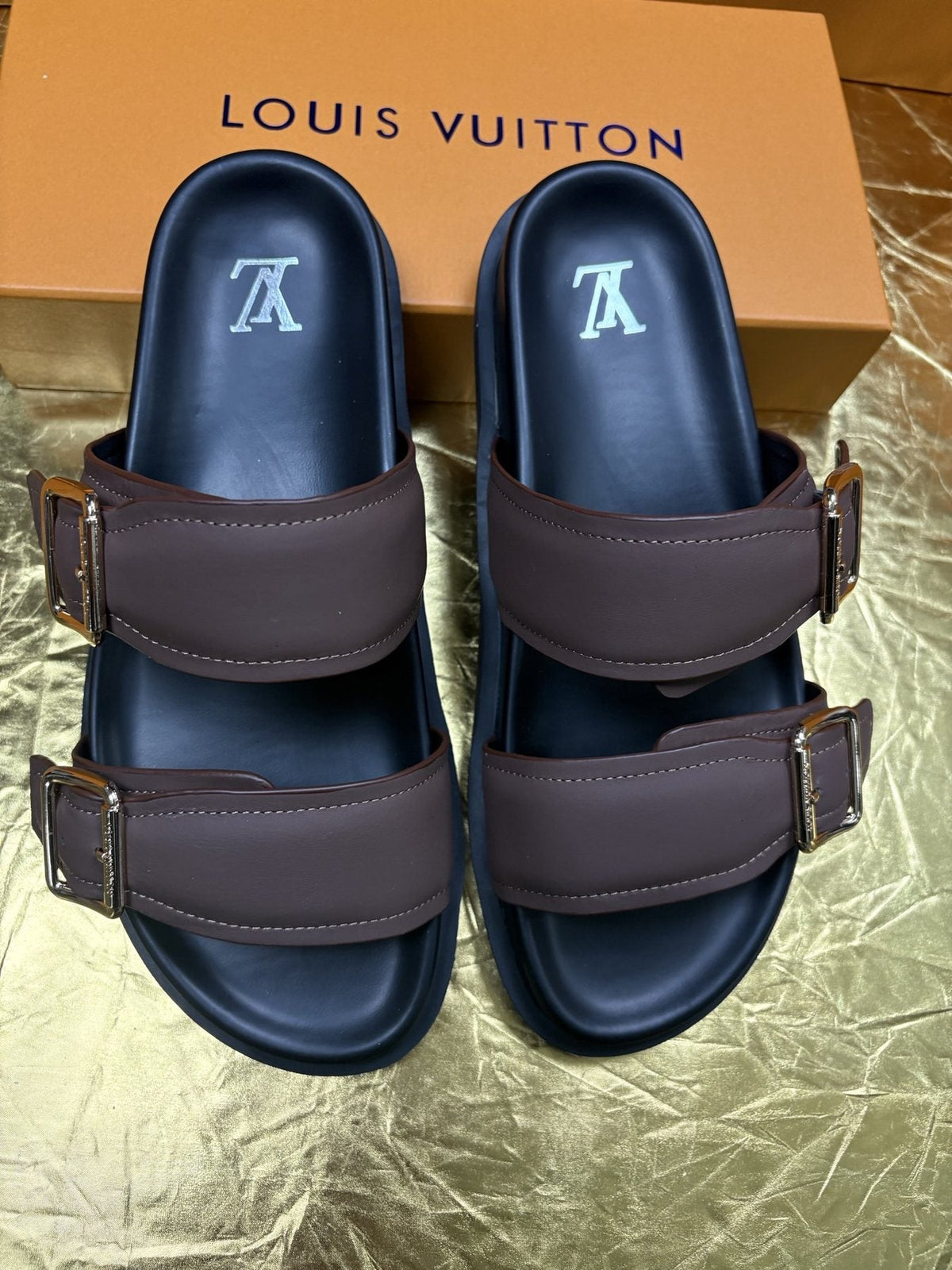 Louis Vuitton Brown Double-Buckle Sandals — front
