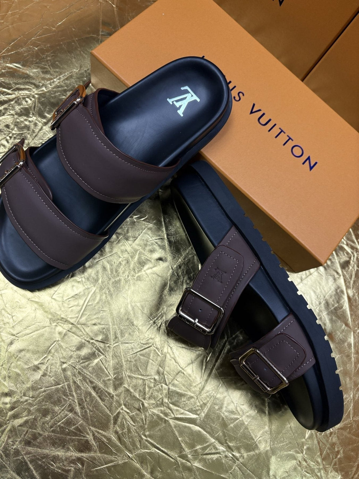 Louis Vuitton Brown Double-Buckle Sandals — side