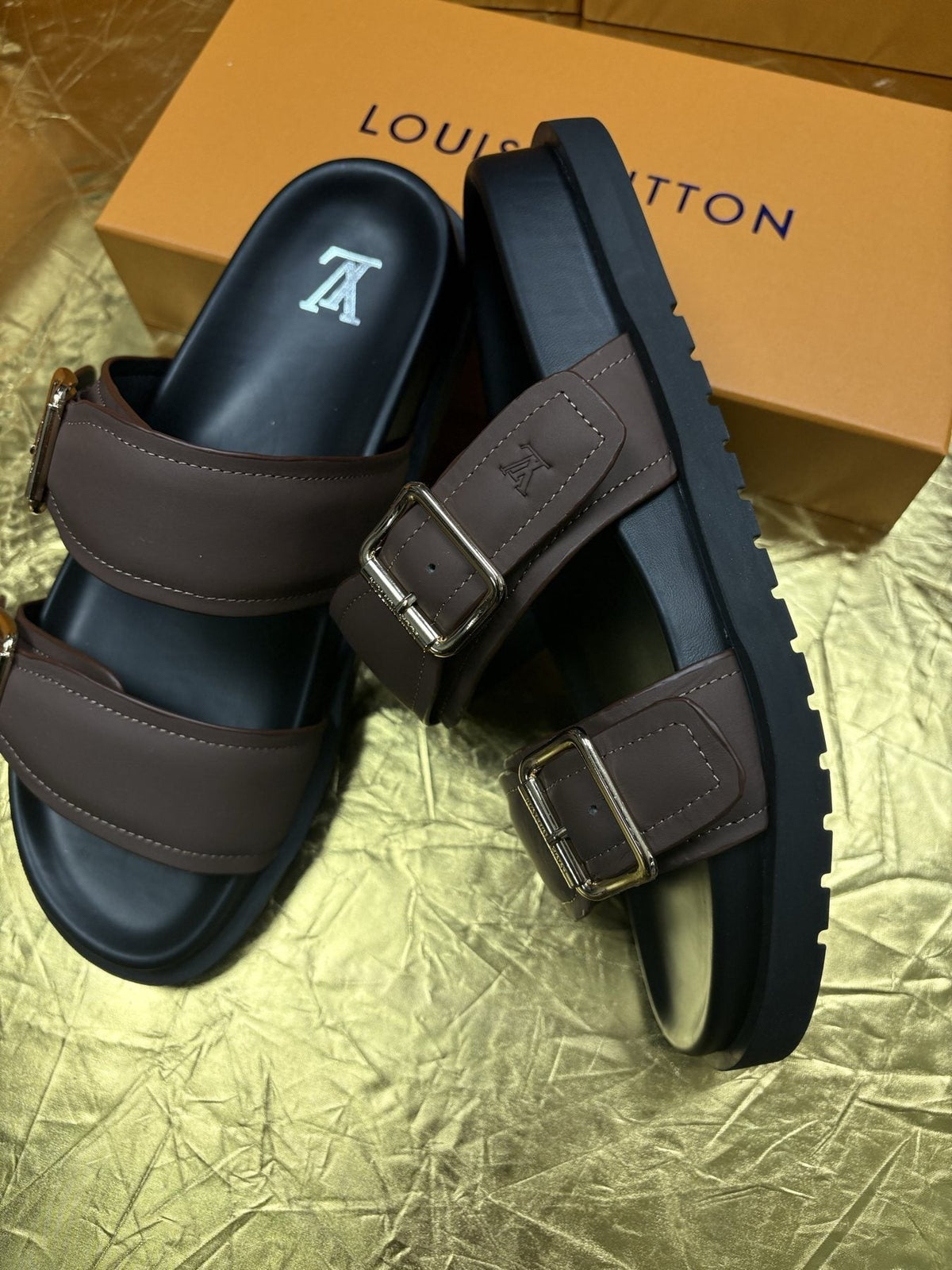 Louis Vuitton Brown Double-Buckle Sandals — side