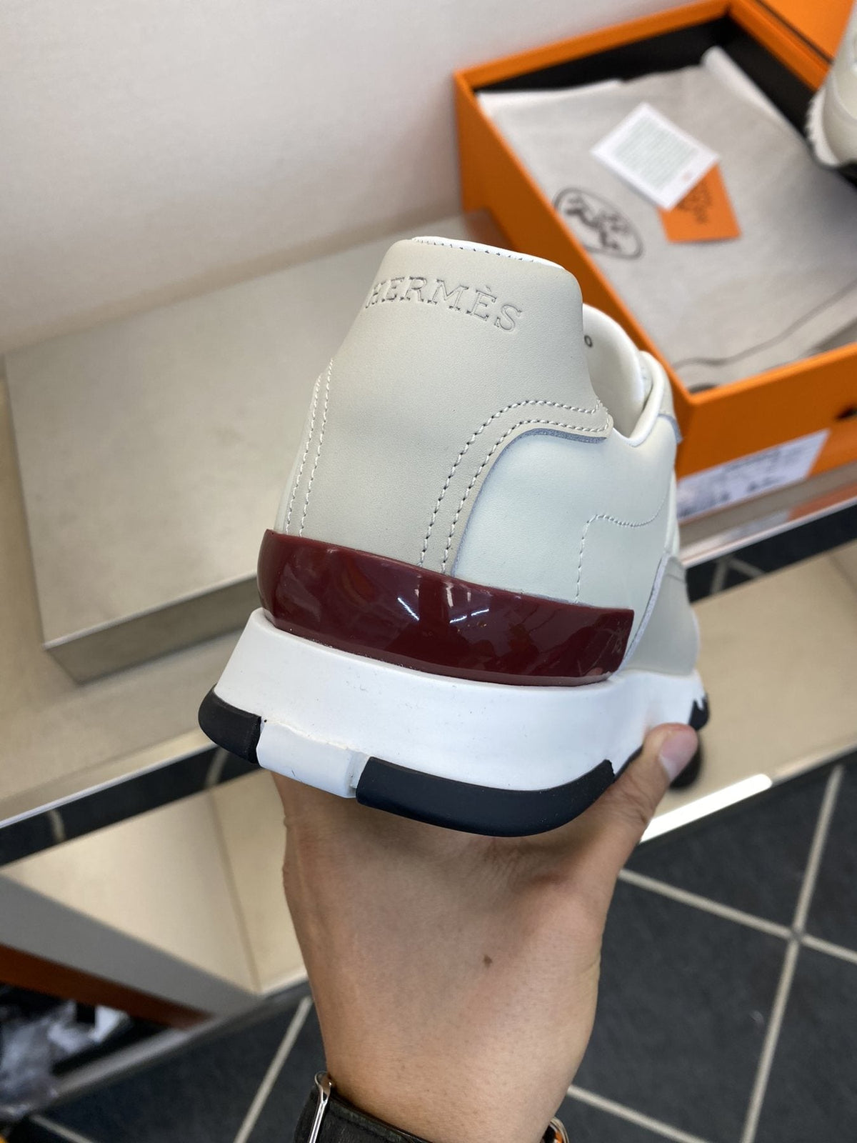 Hermès White and Gray Low-Top Sneakers — back