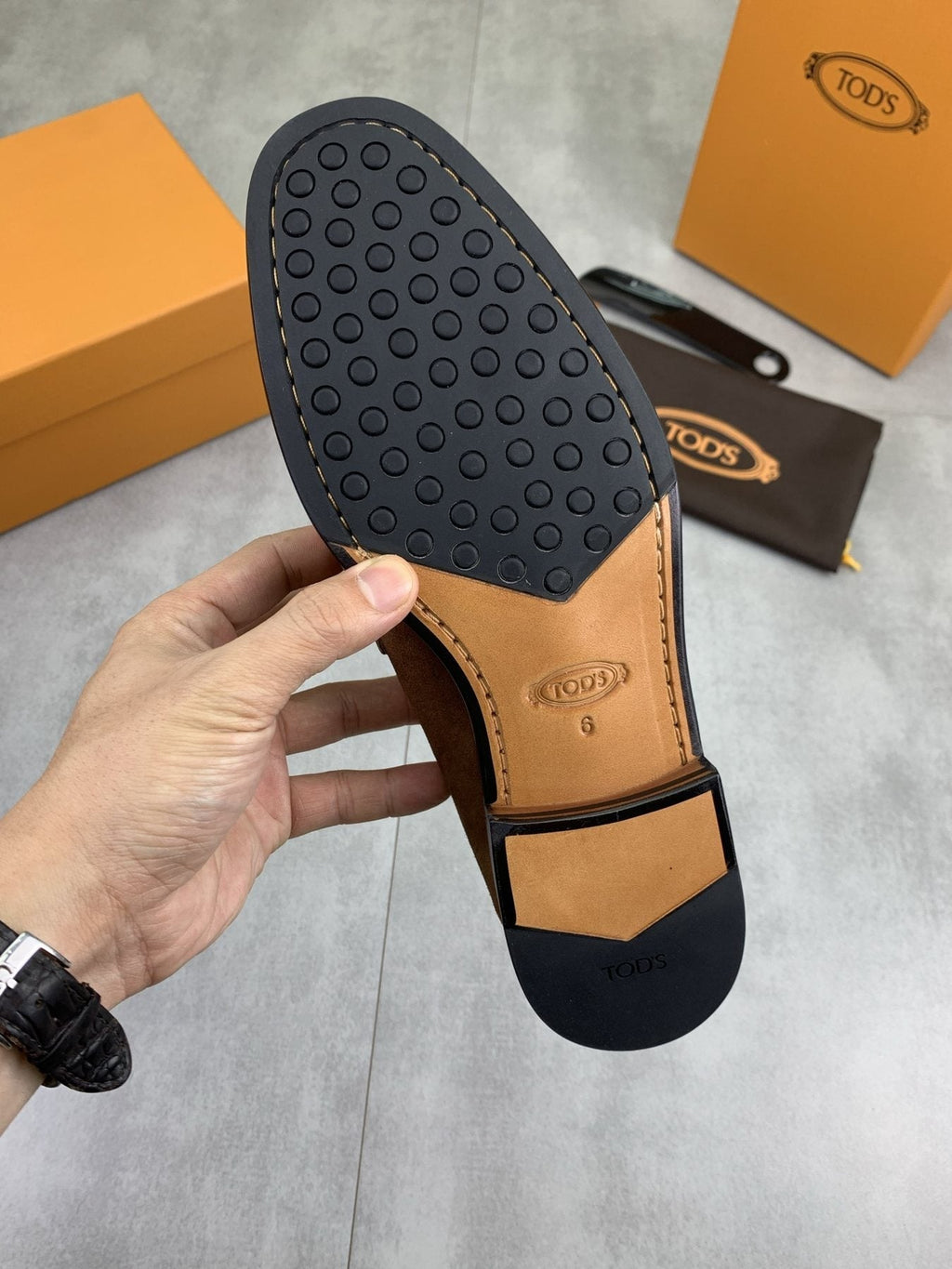 TODS Brown Suede T-Hardware Loafers — back