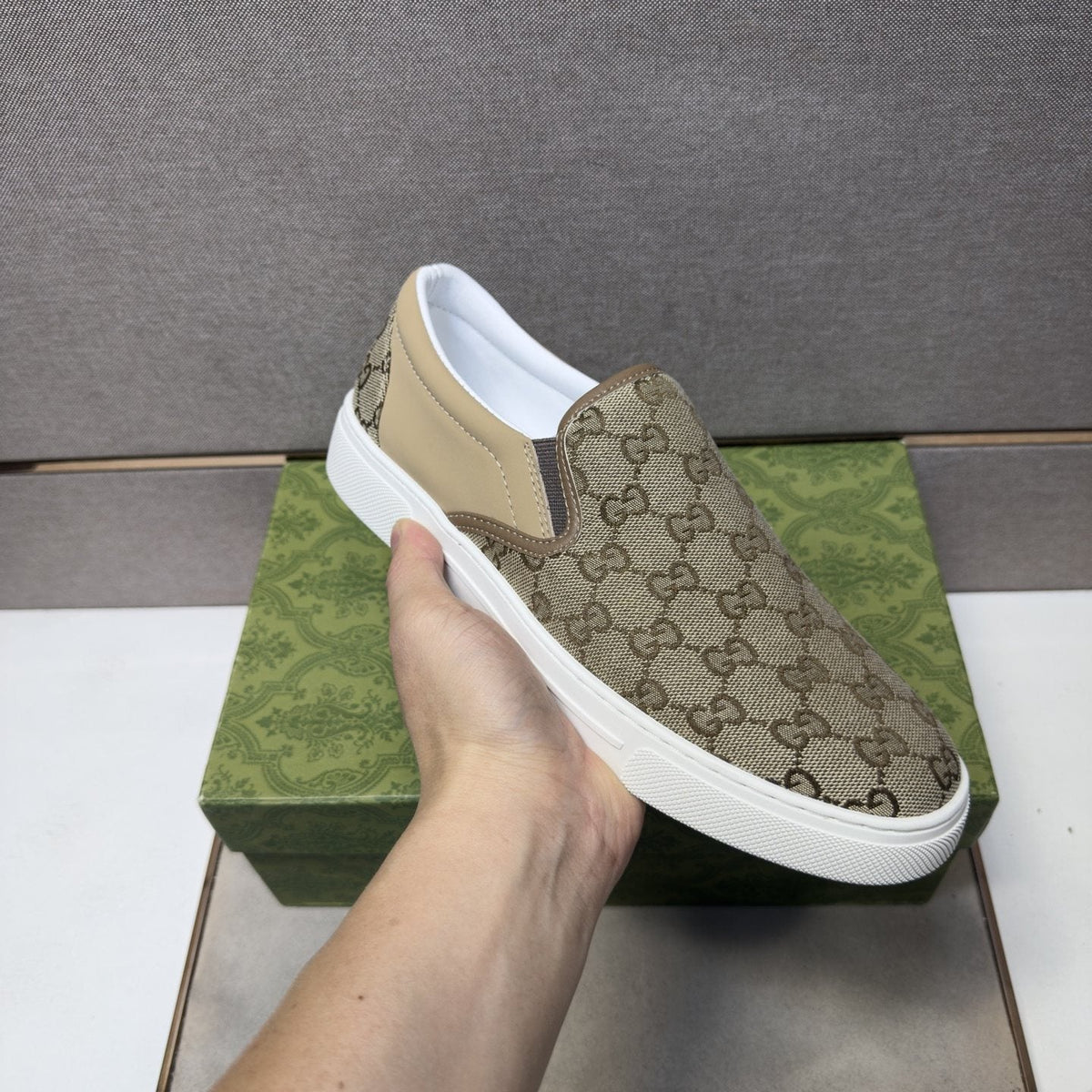Men's Beige Patterned Slip-On Sneakers — model