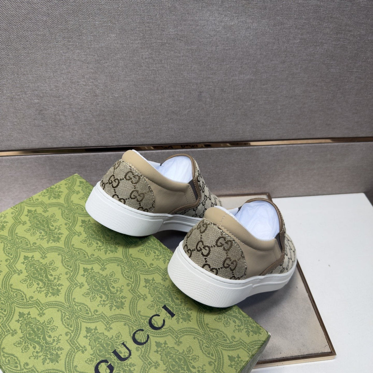 Men's Beige Patterned Slip-On Sneakers — back