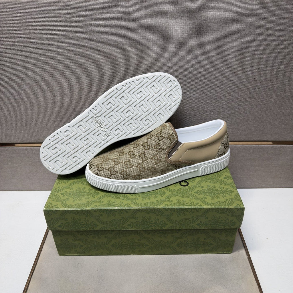 Men's Beige Patterned Slip-On Sneakers — detail
