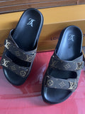 Louis Vuitton Dark Gray Monogram Slide Sandals — hero