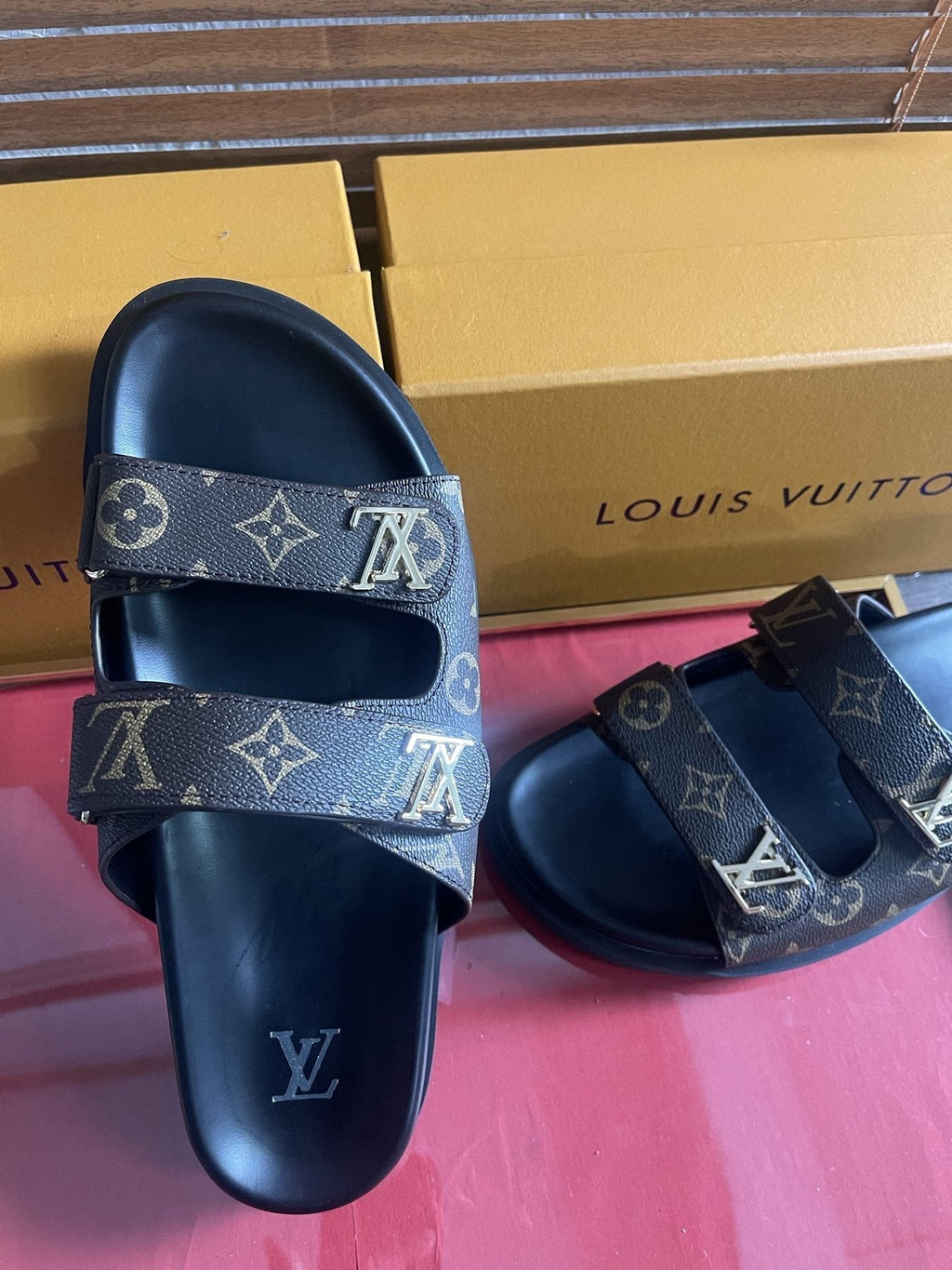 Louis Vuitton Dark Gray Monogram Slide Sandals — side