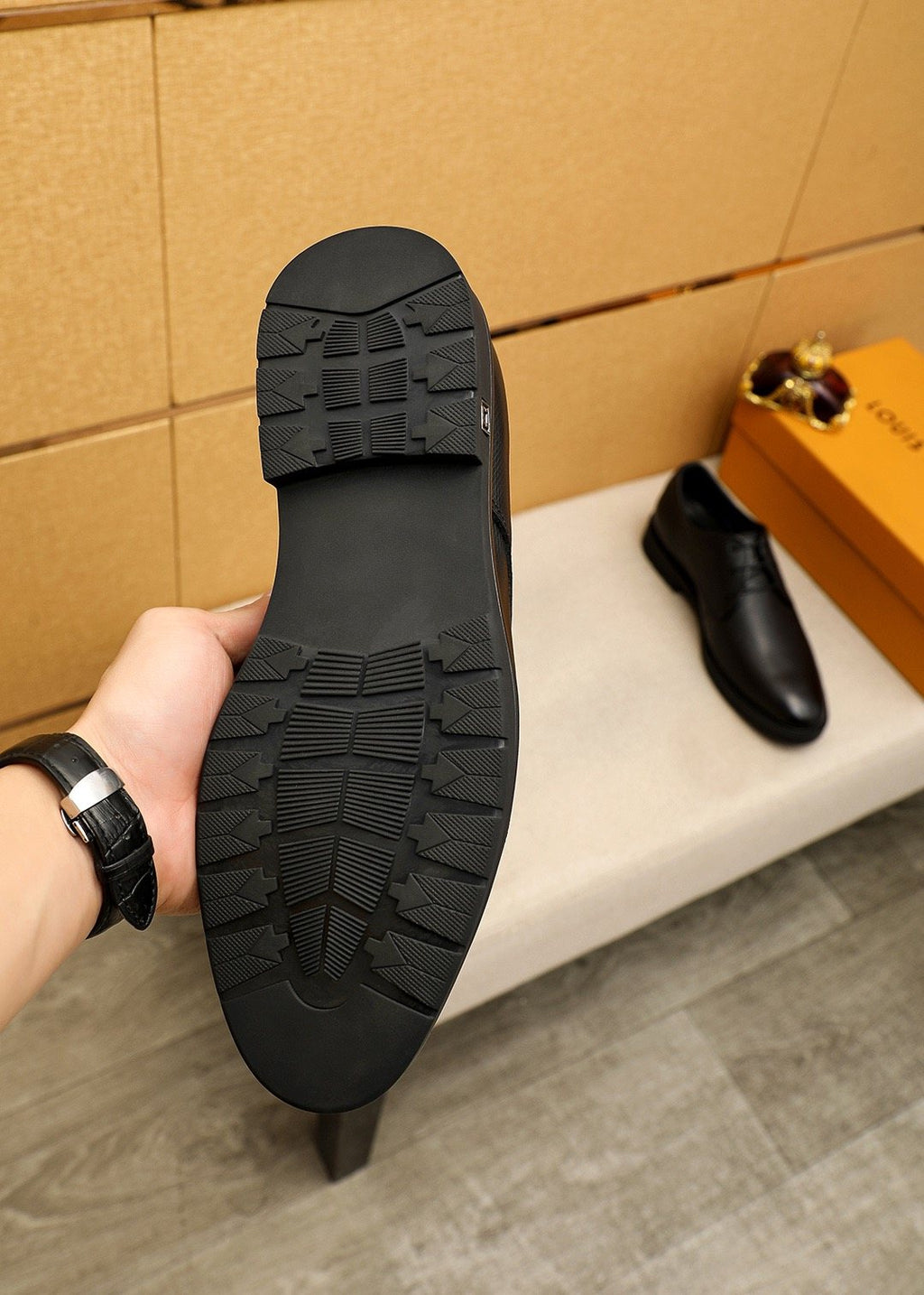 Louis Vuitton Black Textured Lace-Up Dress Shoes — detail
