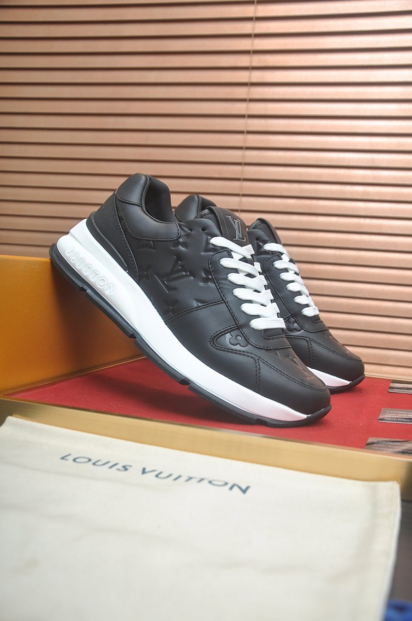 Louis Vuitton Black Embossed Low-Top Sneakers — side