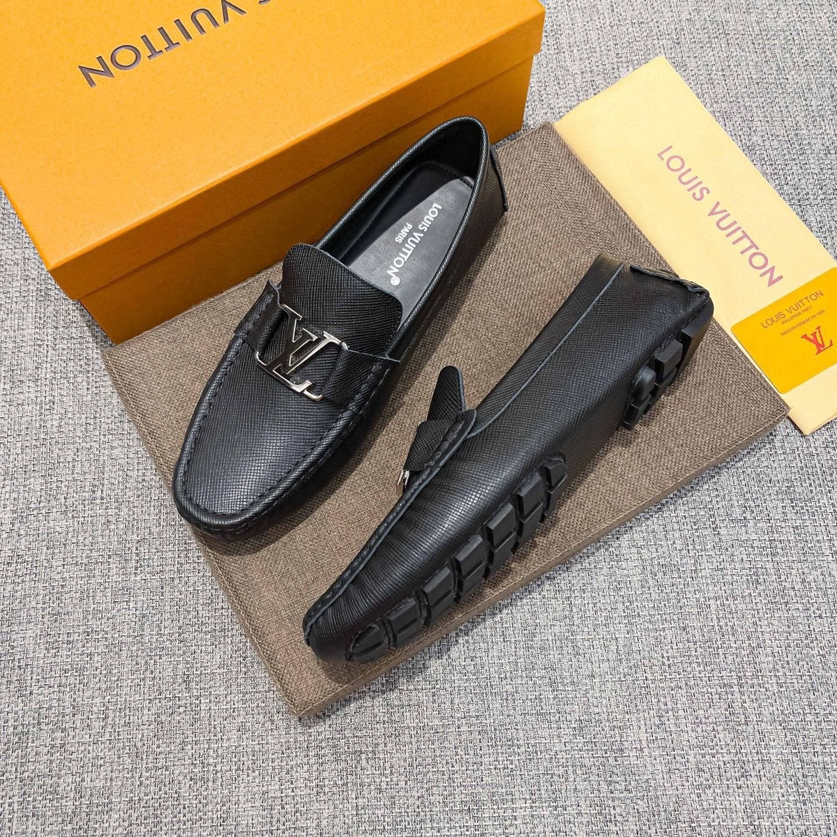 Louis Vuitton Black Metal-Hardware Loafers — side