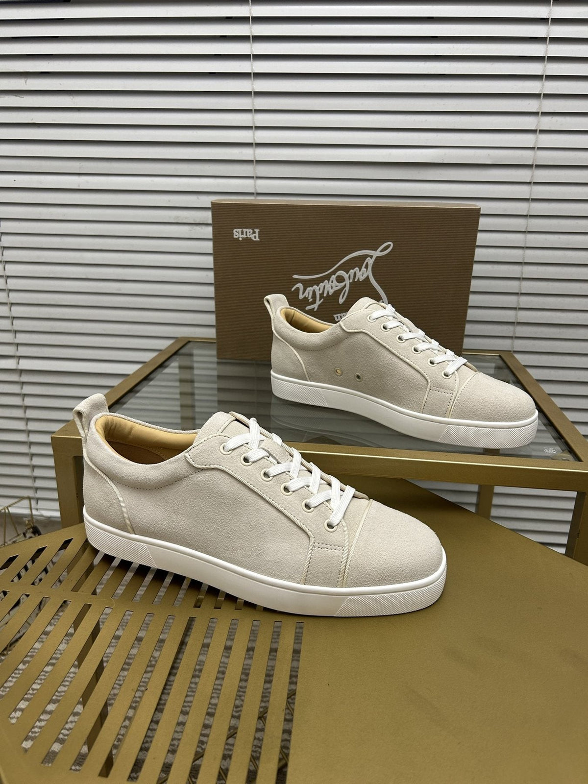 Christian Louboutin Light Beige Low-Top Sneakers — front
