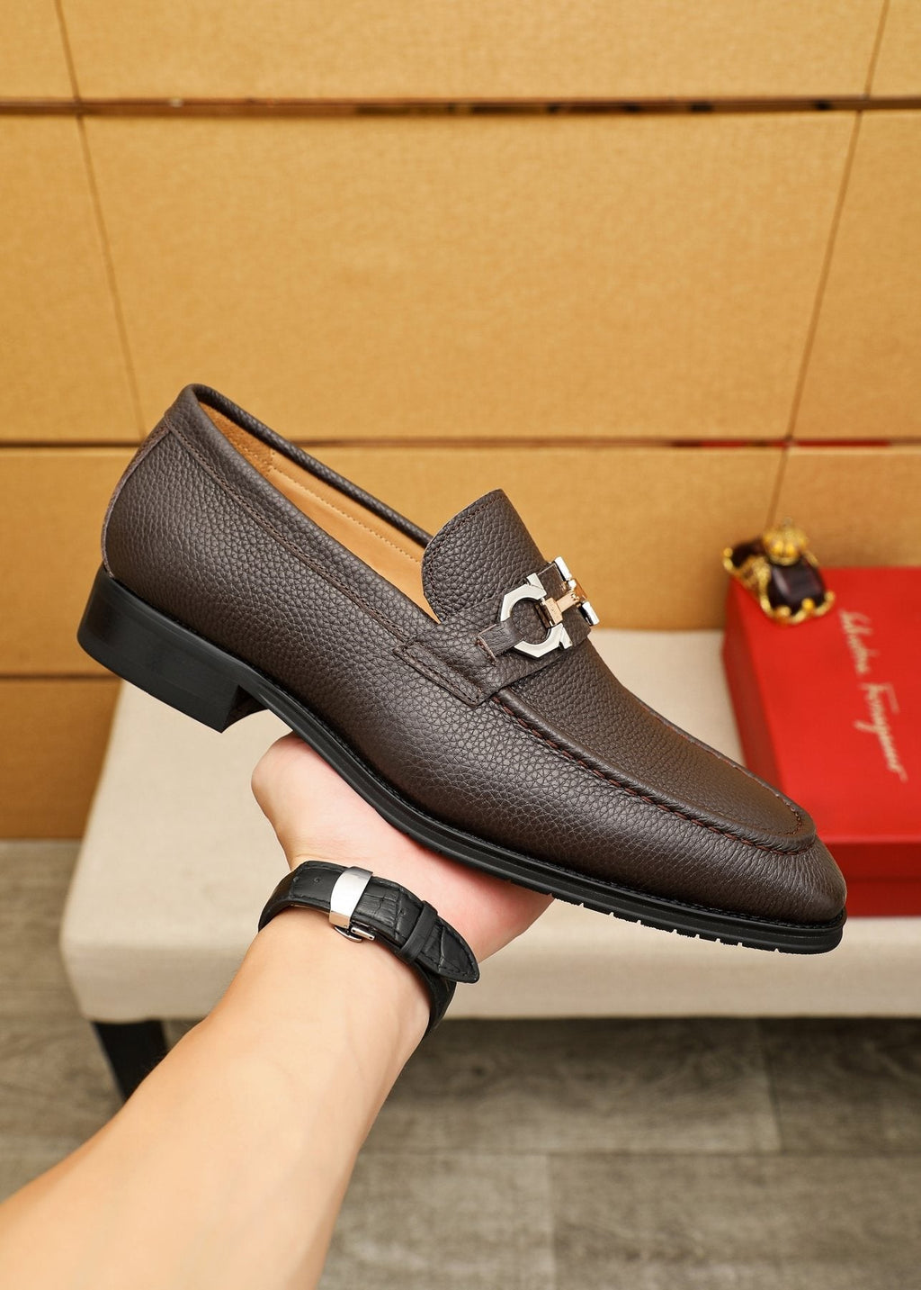 Louis Vuitton Brown Buckle Loafers — side