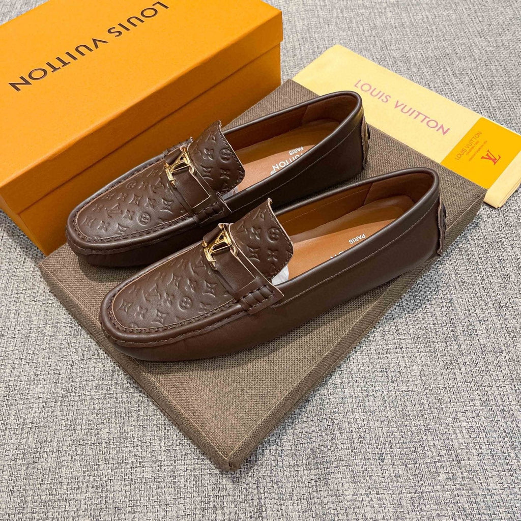 Louis Vuitton Brown Embossed Hardware Loafers — side