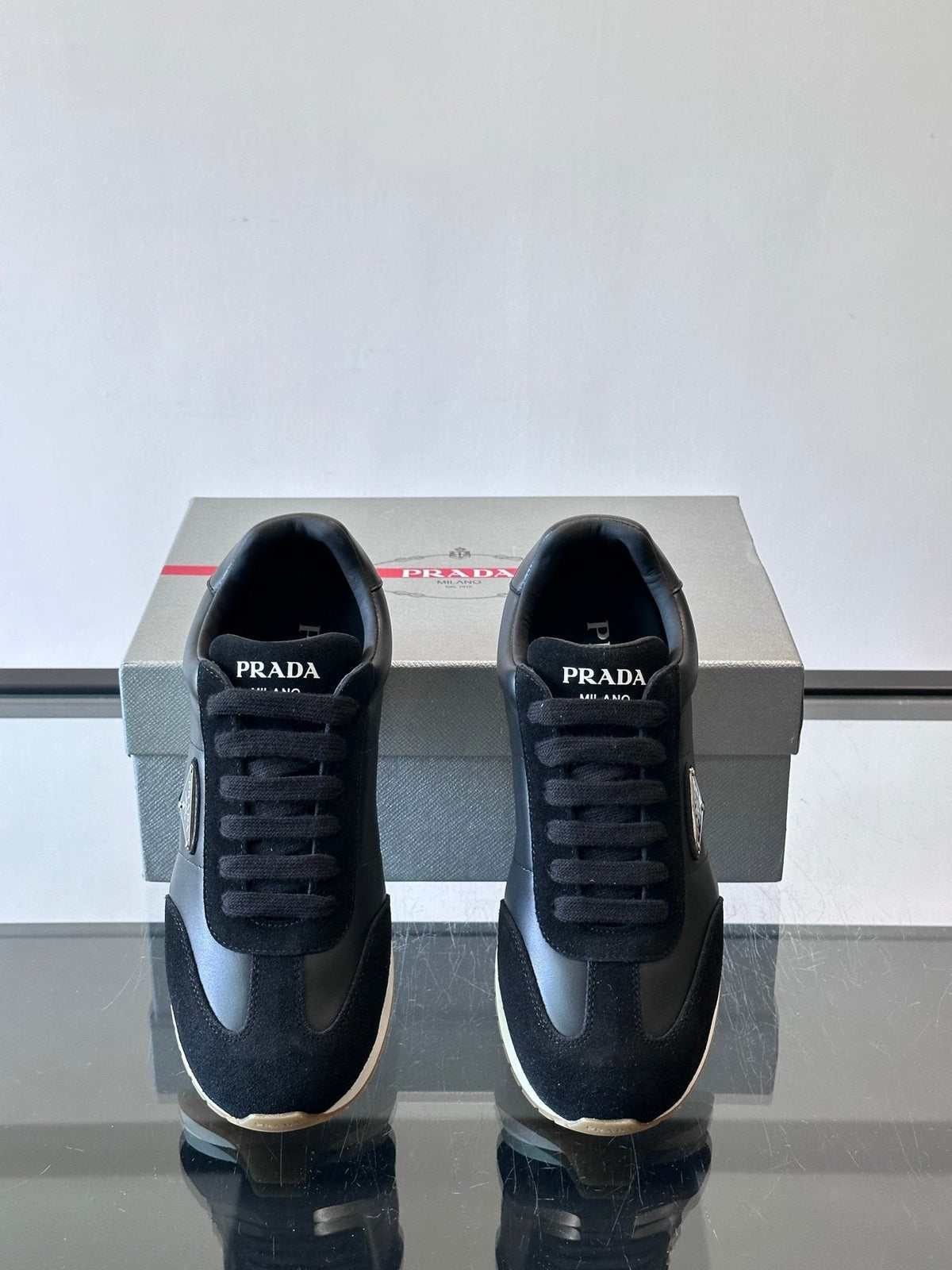 Prada Black Triangle Detail Sneakers — front