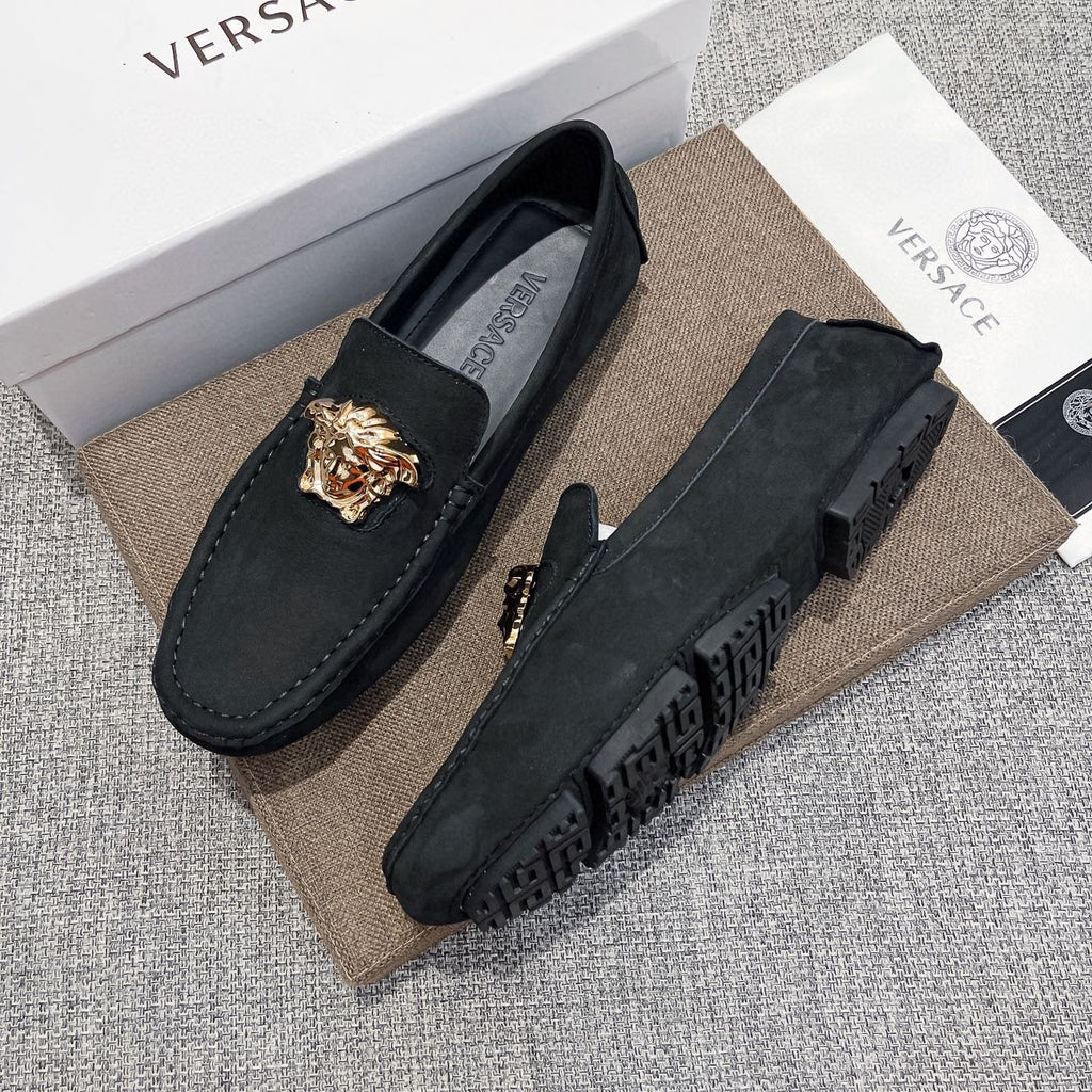 Versace Black Gold-Tone Hardware Loafers — side