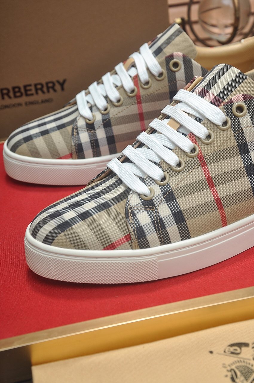 Burberry Beige Check Low-Top Sneakers — hero
