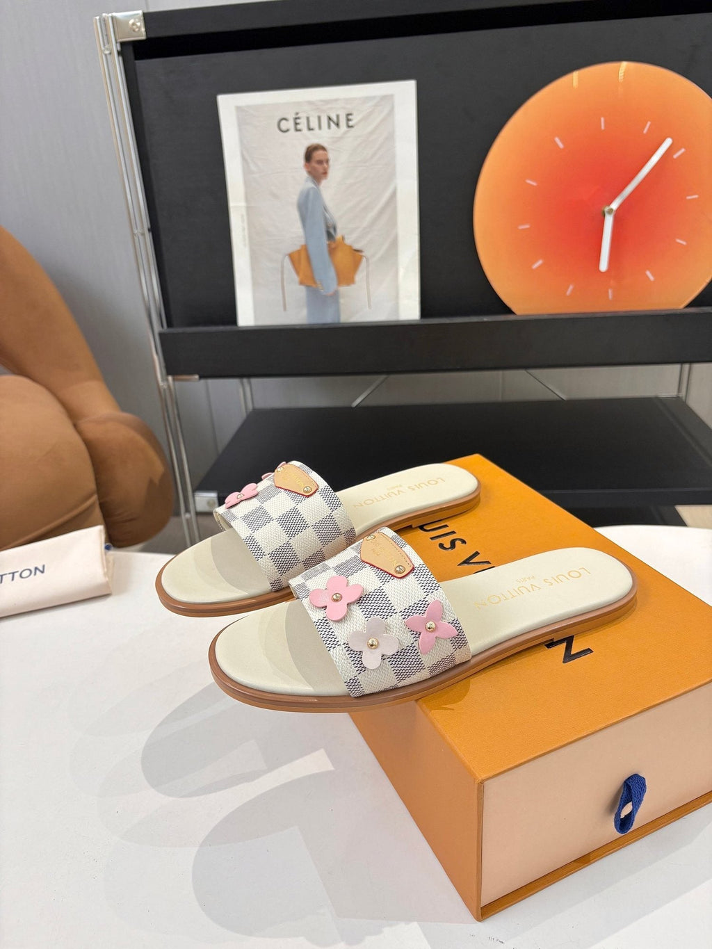 Louis Vuitton Checkerboard Floral Slide Sandals — hero