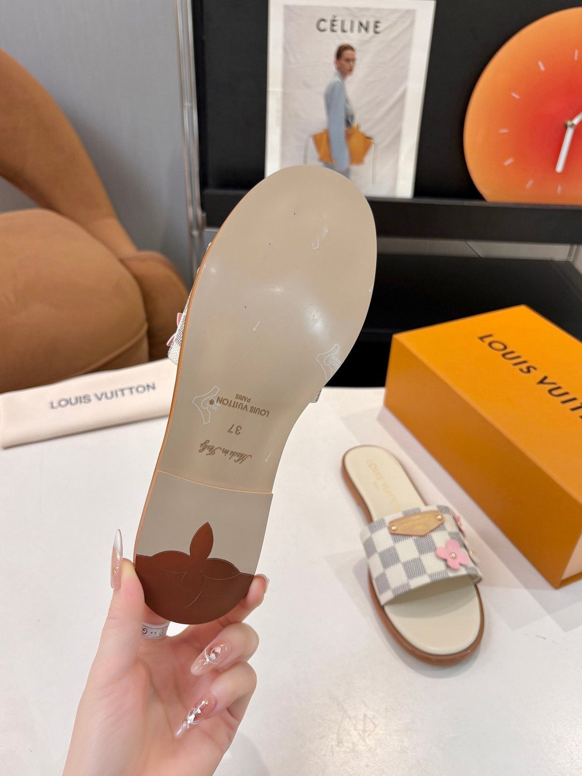 Louis Vuitton Checkerboard Floral Slide Sandals — side