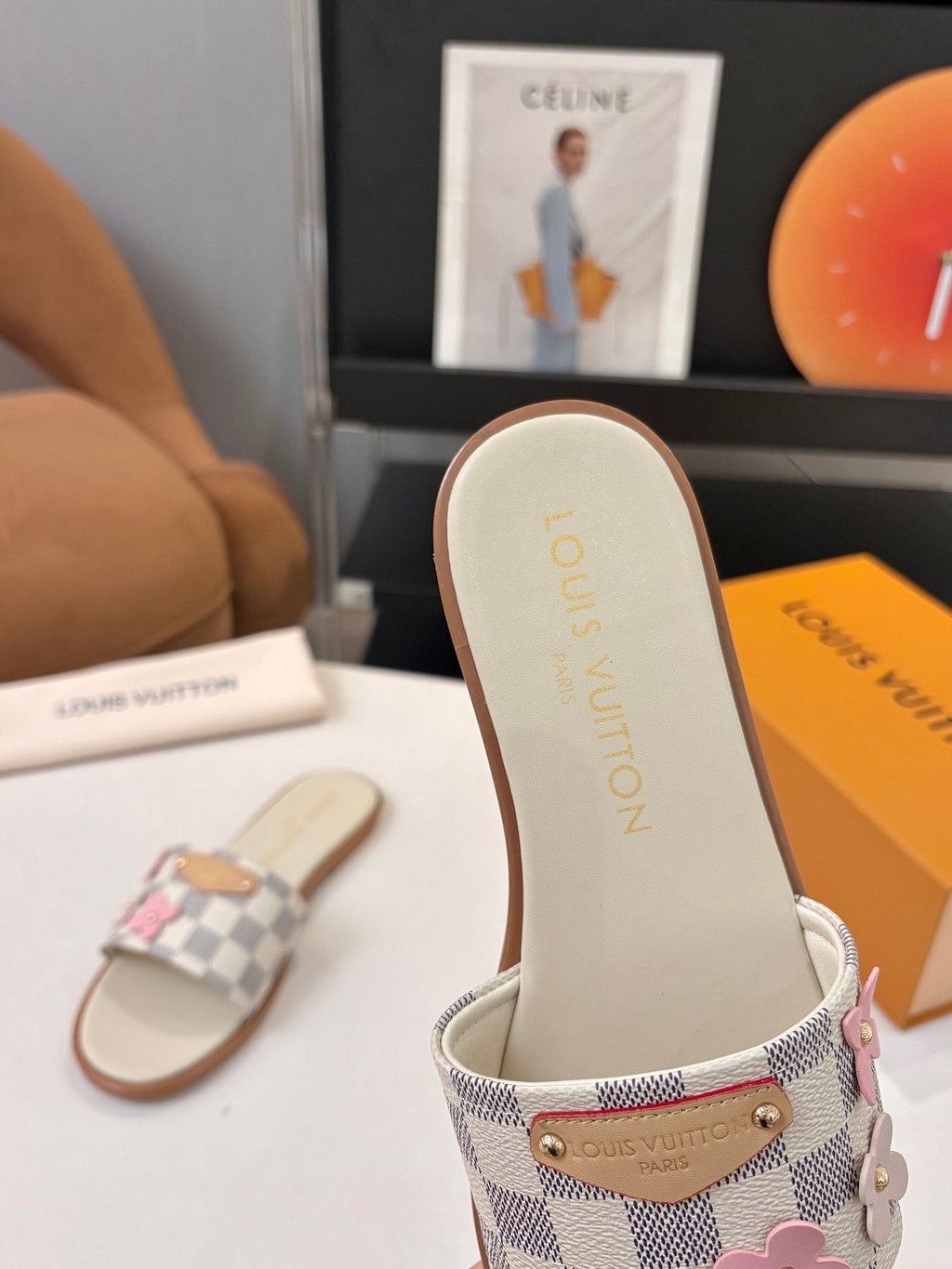 Louis Vuitton Checkerboard Floral Slide Sandals — detail