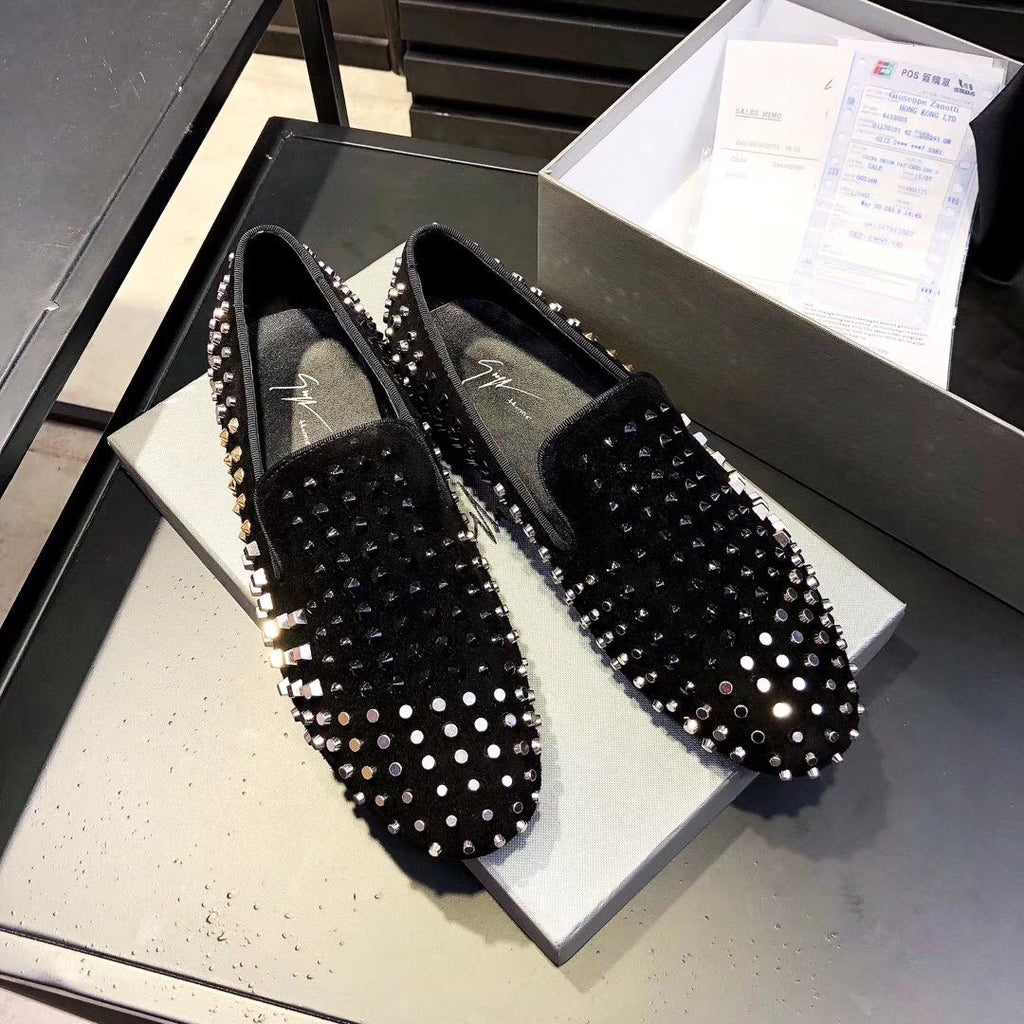 Giuseppe Zanotti Black Studded Slip-On Shoes — front