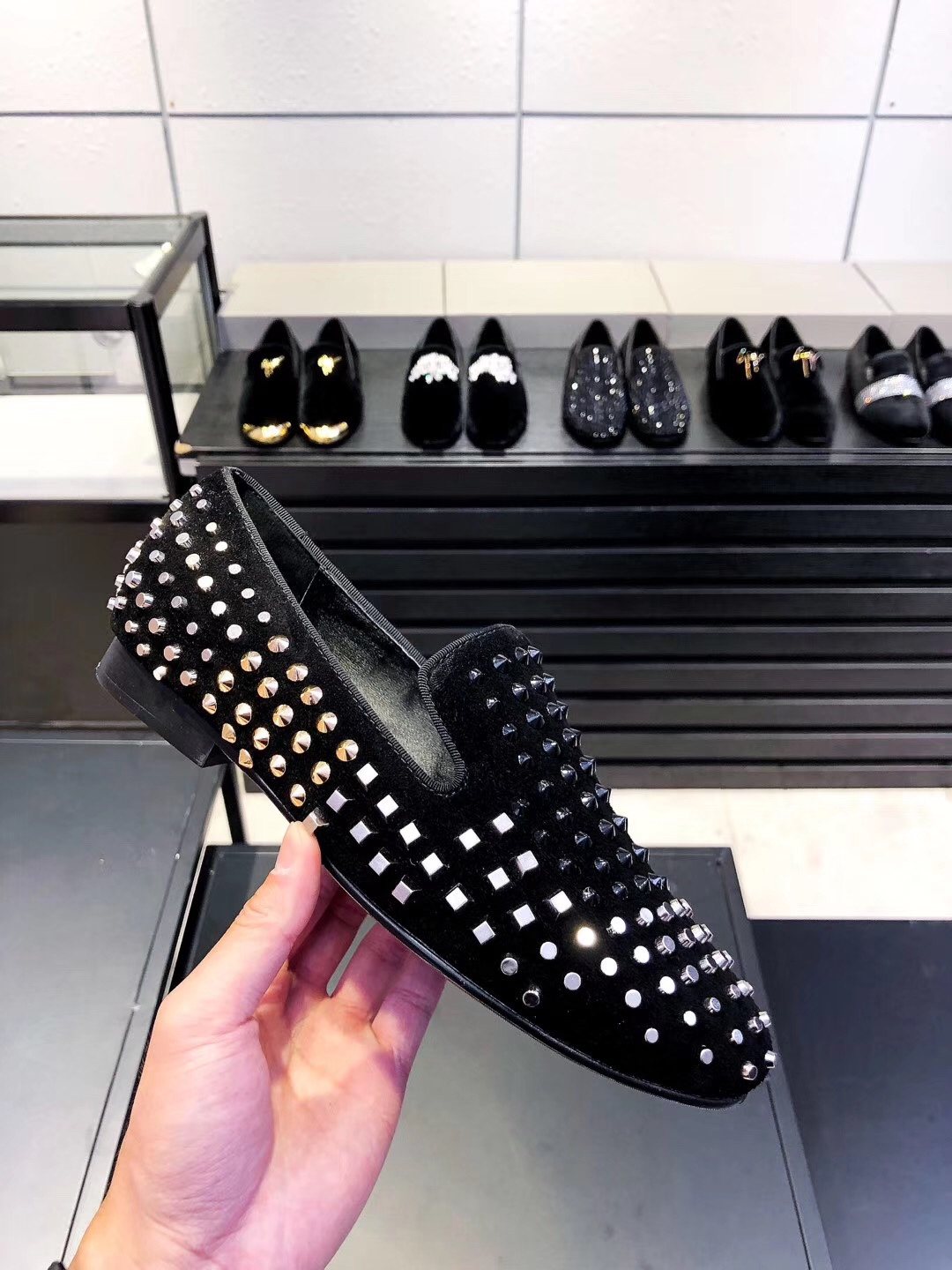 Giuseppe Zanotti Black Studded Slip-On Shoes — side