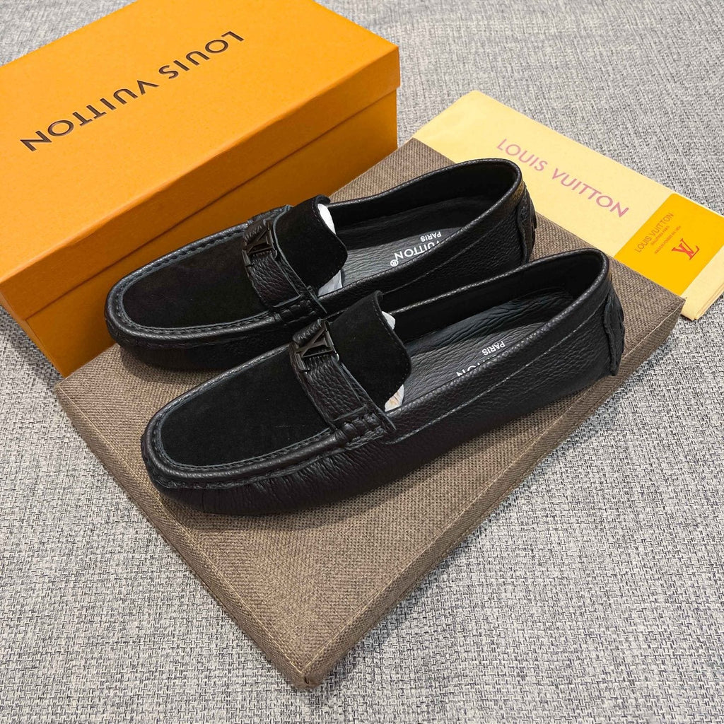 Louis Vuitton Black Textured Strap Loafers — side
