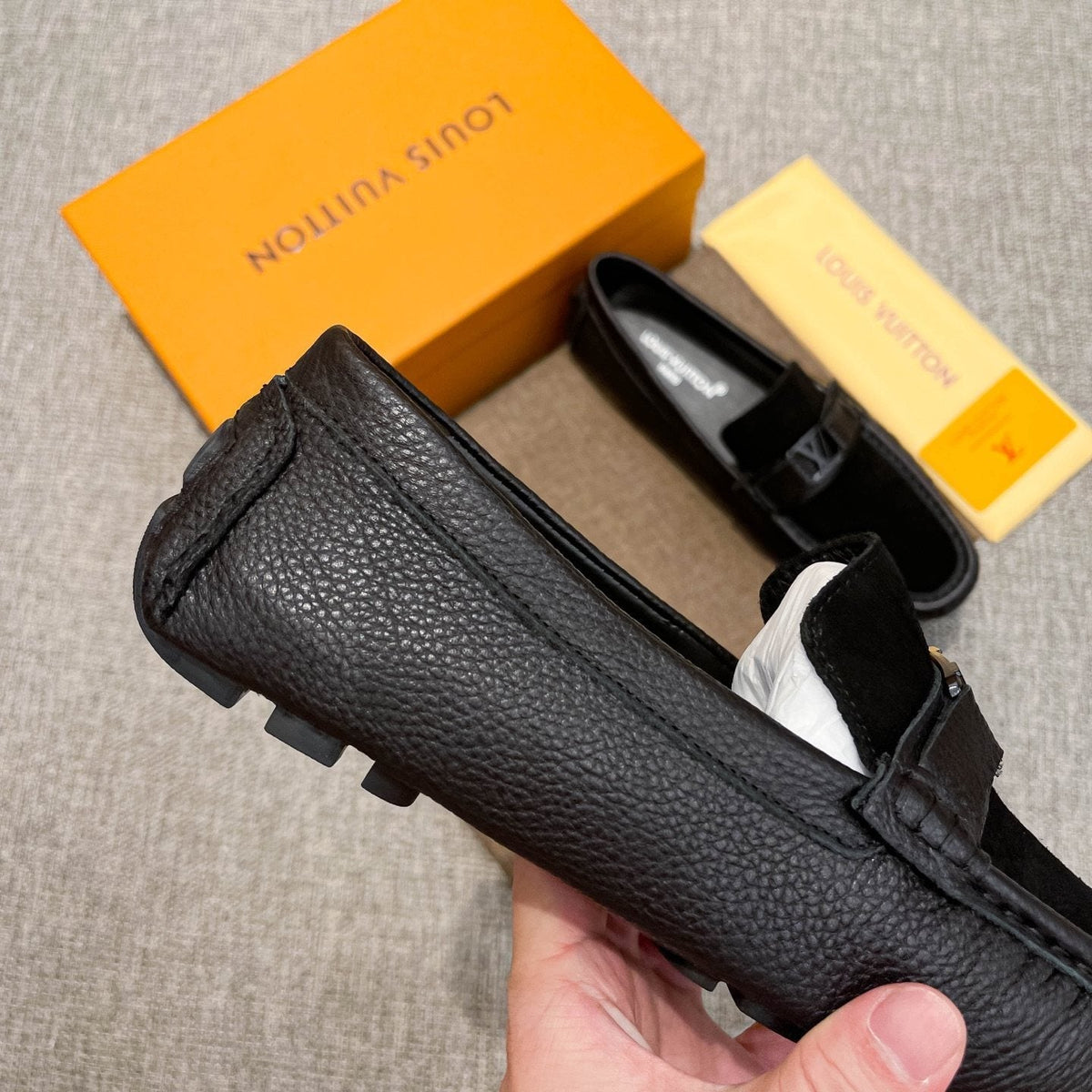 Louis Vuitton Black Textured Strap Loafers — detail