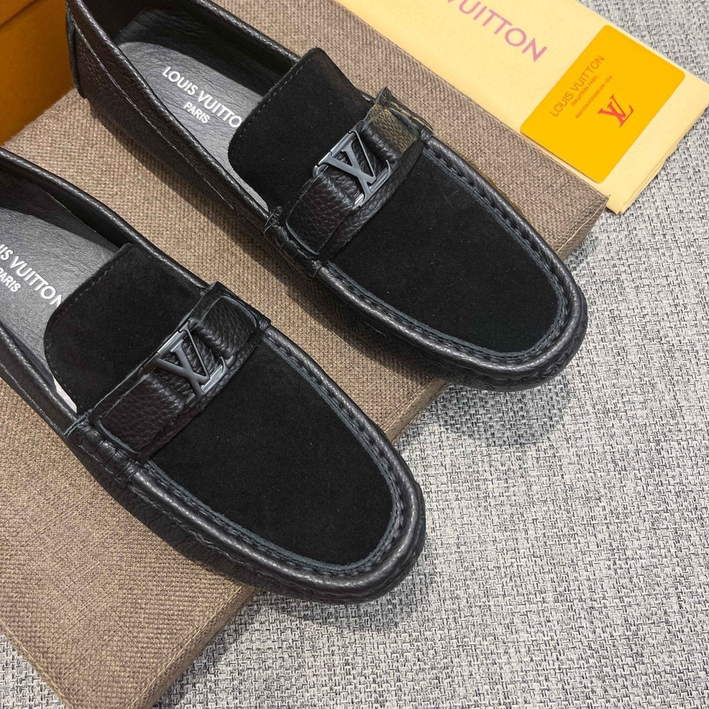 Louis Vuitton Black Textured Strap Loafers — front