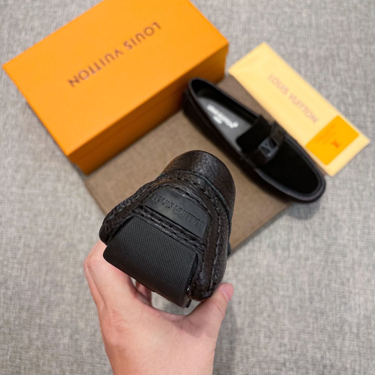Louis Vuitton Black Textured Strap Loafers — detail