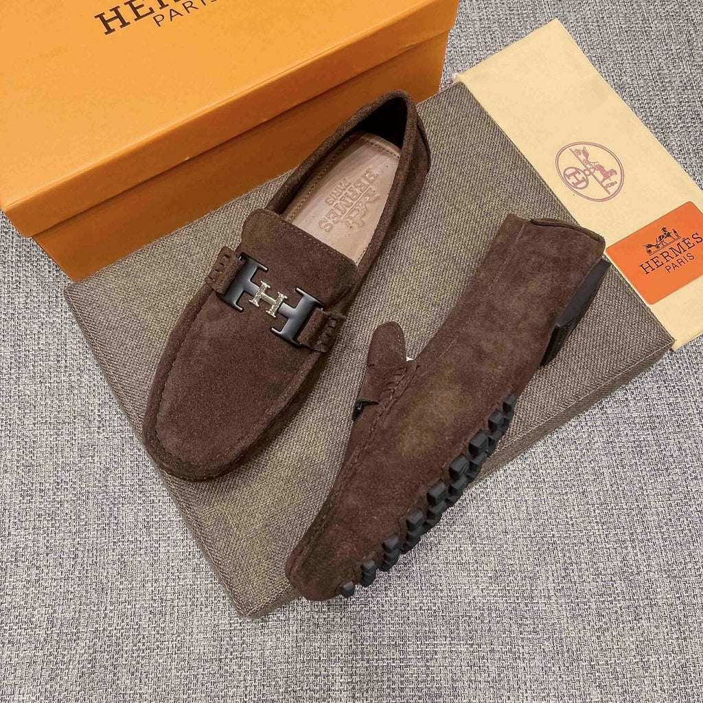 Hermès Brown Suede H Hardware Loafers — side