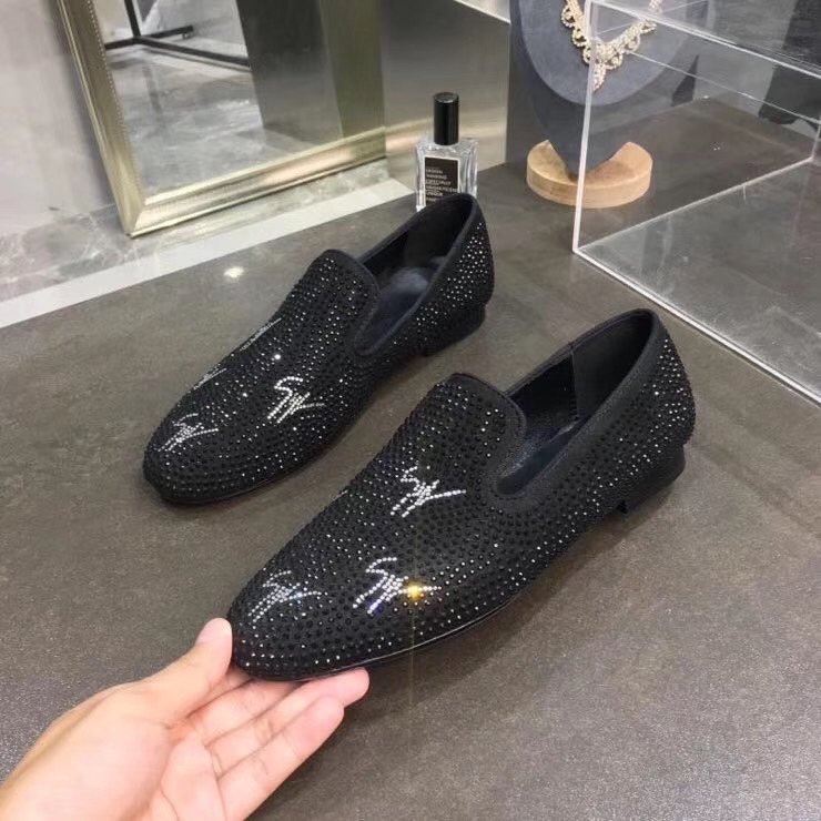Giuseppe Zanotti Black Studded Velvet Slip-On Loafers — front