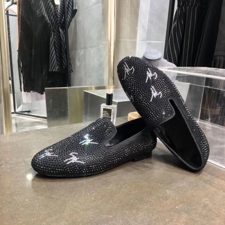 Giuseppe Zanotti Black Studded Velvet Slip-On Loafers — side