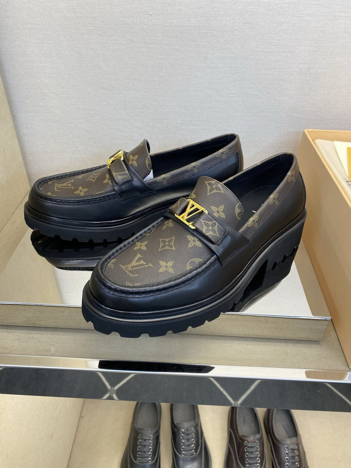 Louis Vuitton Brown Monogram Hardware Loafers — side