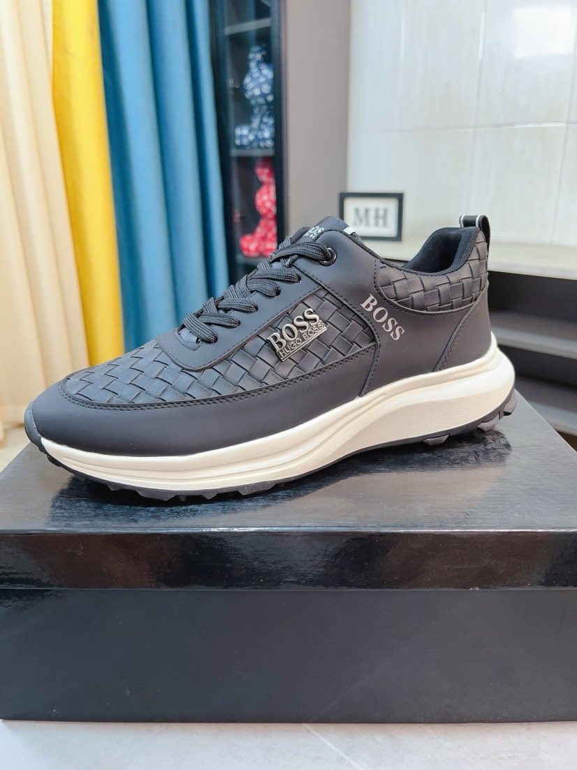 Hugo Boss Dark Gray Woven Panel Sneakers — side